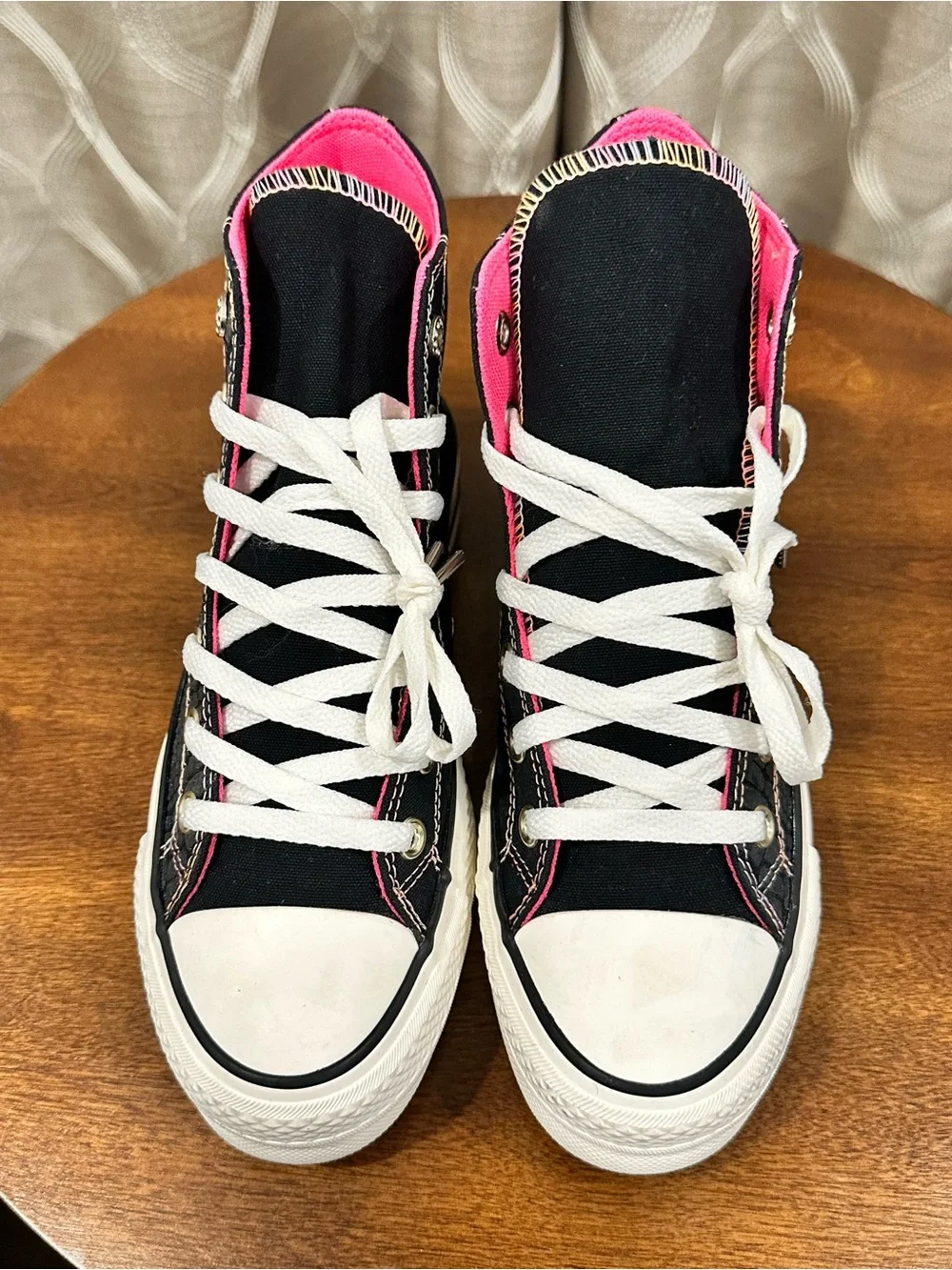 Converse All Star Lift Women’s Leather High Top Sneakers - Black Pink Size 7.5 - Picture 7 of 12